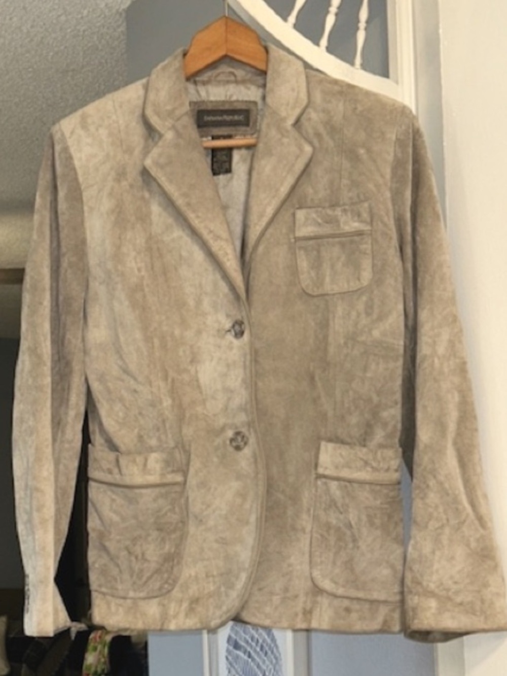 Vintage Banana Republic Womens Taupe Suede Leather Jacket Blazer Size 8 Pockets